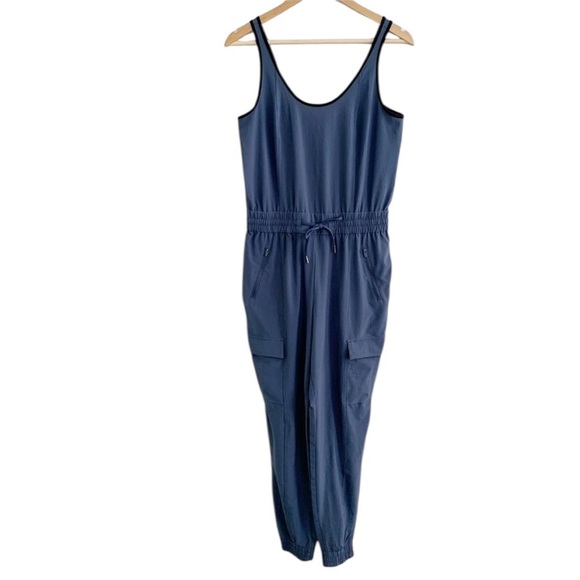 Athleta Unbound Jumpsuit Cargo Blue Relaxed Sleeveless Stretchy Loose Sz Large T - Picture 3 of 9